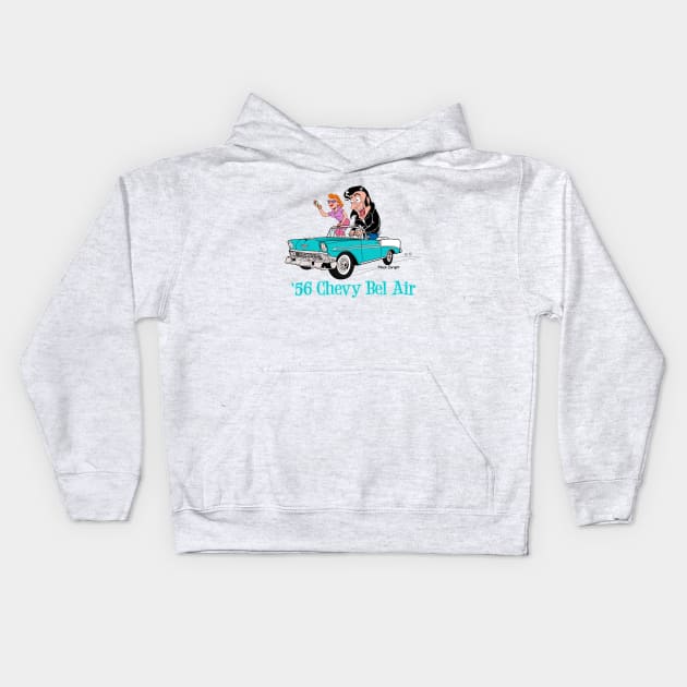 1956 Chevy Bel Air Cartoon Kids Hoodie by AceToons